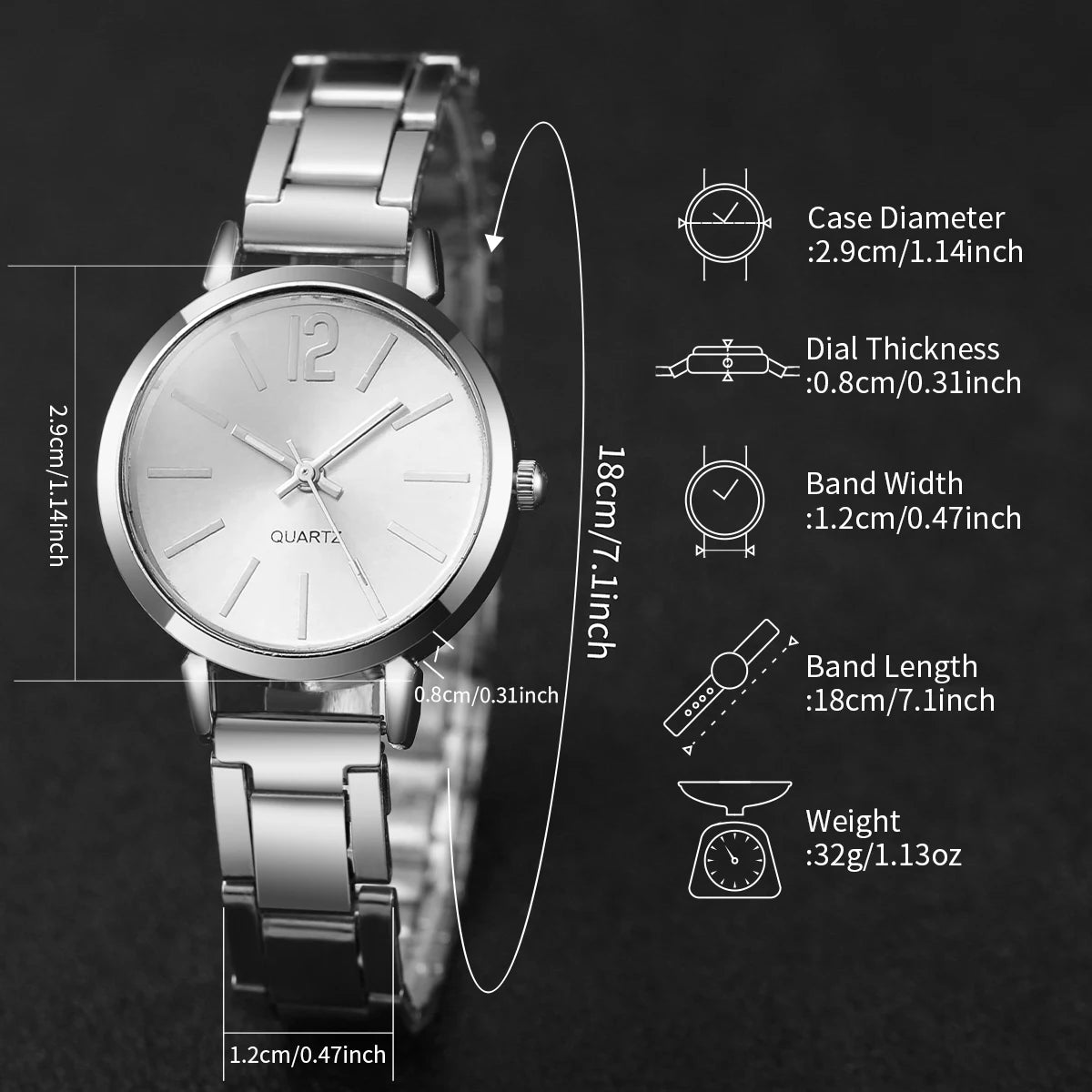 Conjunto Feminino 6 Peças – Relógio Quartz com Pulseira