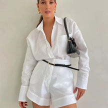 Women's Casual Set Summer 2025 – Long Sleeve Button-Down Shirt