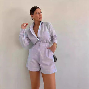 Women's Casual Set Summer 2025 – Long Sleeve Button-Down Shirt