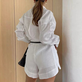 Conjunto Casual 2025 – Camisa de Manga Comprida com Decote V / Palazzo de Cintura Alta