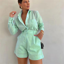 Women's Casual Set Summer 2025 – Long Sleeve Button-Down Shirt