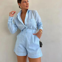 Women's Casual Set Summer 2025 – Long Sleeve Button-Down Shirt