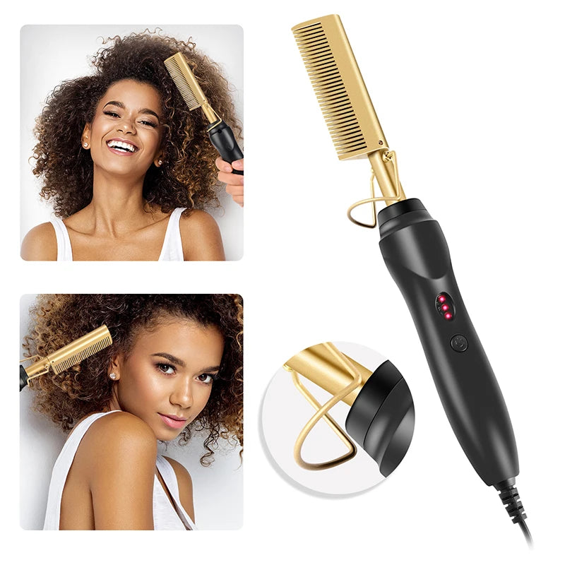 2-in-1 Straightening and Styling Brush – Fast-Heating Electric Comb for Wet and Dry Hair 