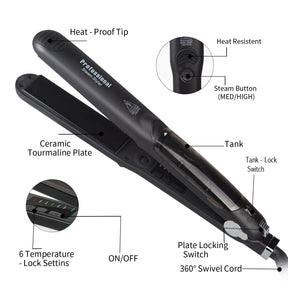 Professional Steam Hair Straightener with Ceramic Coating – Argan Oil Treatment – ​​Fast Heat Up to 450℉