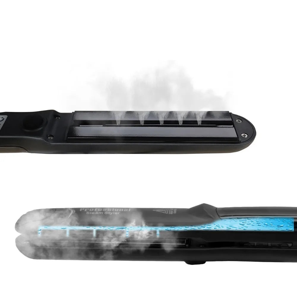 Professional Steam Hair Straightener with Ceramic Coating – Argan Oil Treatment – ​​Fast Heat Up to 450℉