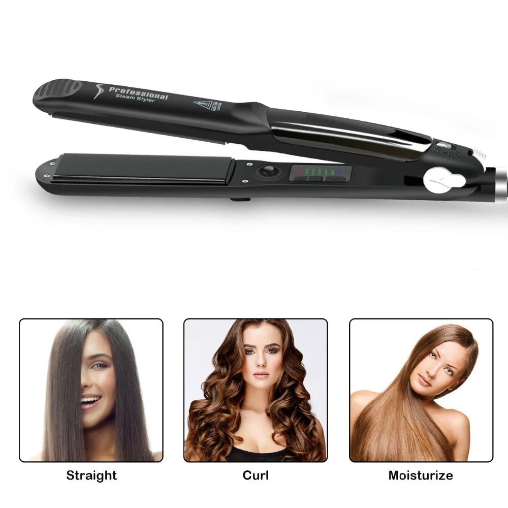 Professional Steam Hair Straightener with Ceramic Coating – Argan Oil Treatment – ​​Fast Heat Up to 450℉