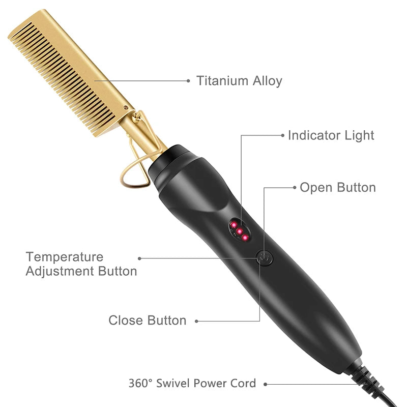2-in-1 Straightening and Styling Brush – Fast-Heating Electric Comb for Wet and Dry Hair 