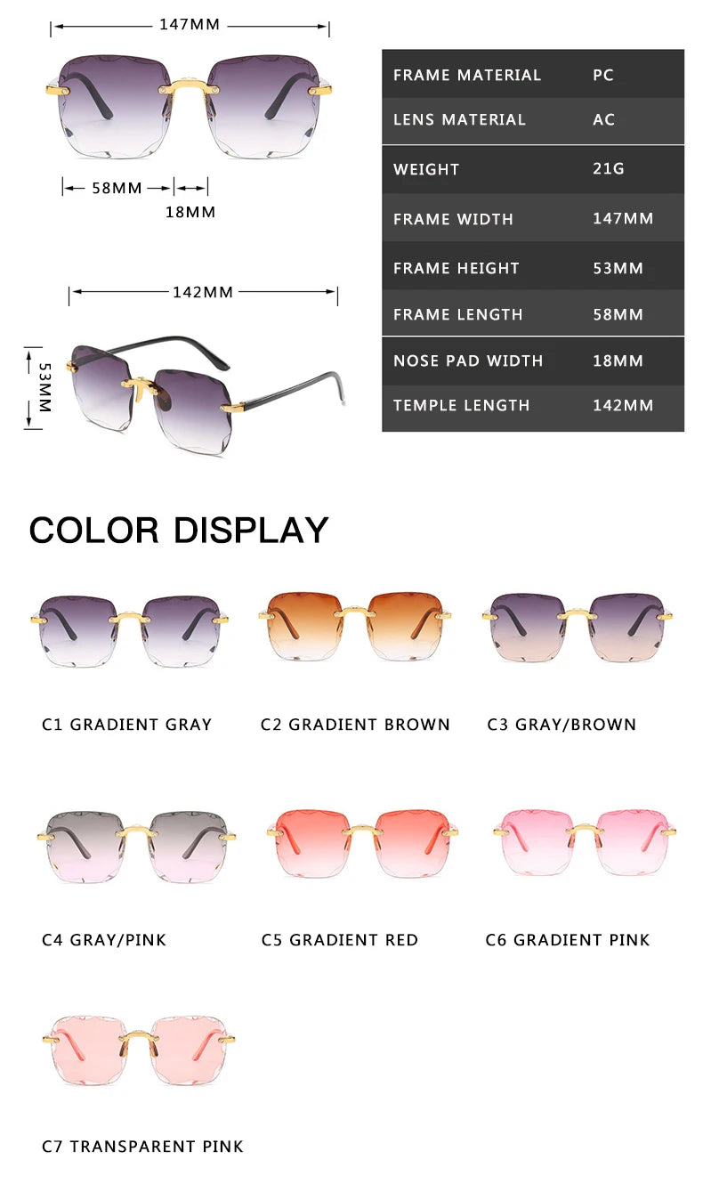 Óculos de Sol Sem Aro Quadrados – Design de Luxo com Lentes UV400