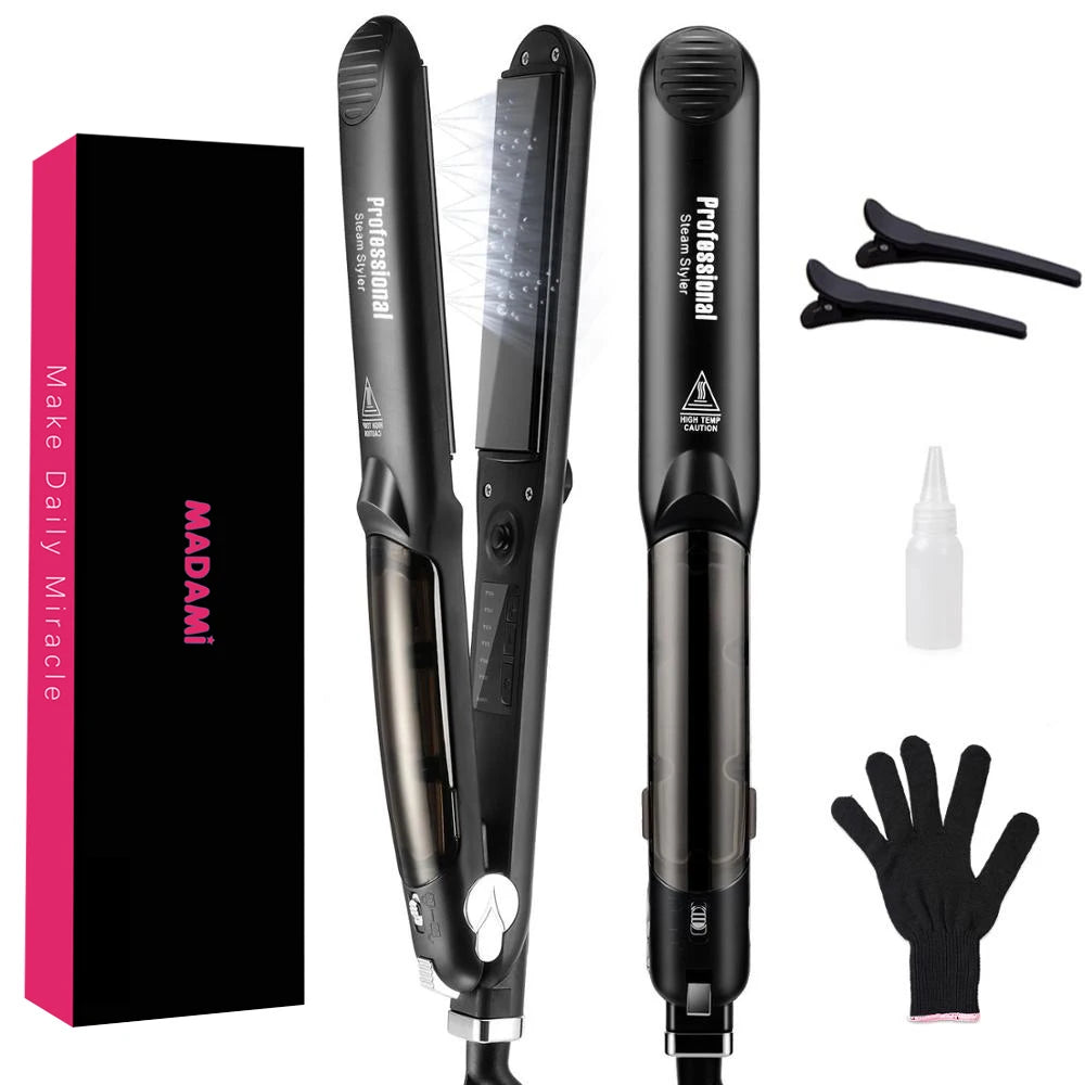 Professional Steam Hair Straightener with Ceramic Coating – Argan Oil Treatment – ​​Fast Heat Up to 450℉