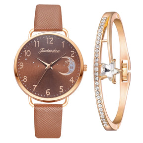 Watch Set with Leather Strap and Bracelet | Elegant and Modern Design