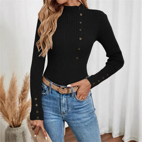 Blusa Elegante de Malha com Botões e Manga Comprida – Camada Confortável