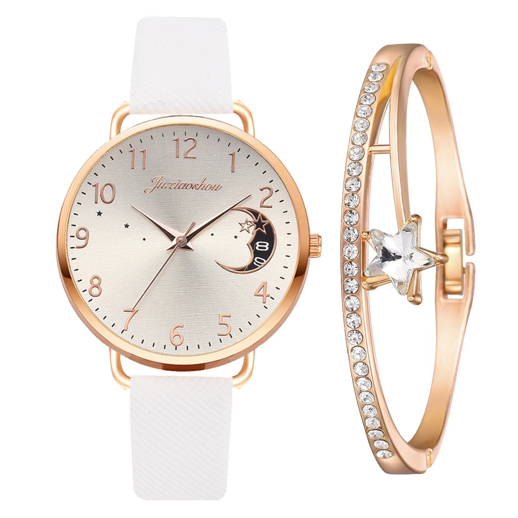 Watch Set with Leather Strap and Bracelet | Elegant and Modern Design