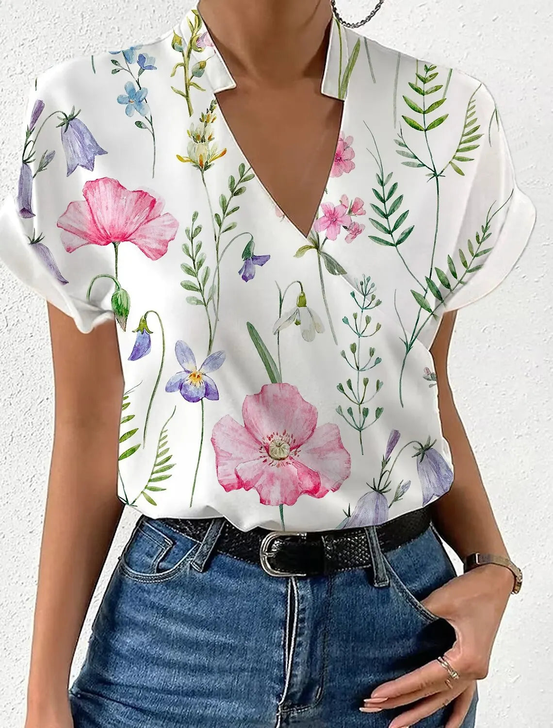 Camiseta Elegante Sem Mangas com Decote em V – Casual para Escritório Primavera/Verão