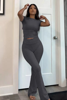 Women's Autumn Casual Set – Retro Style T-shirt and Trousers, Elegance and Comfort