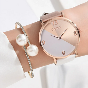 Women's Watch Set – Colorful Synthetic Leather Strap and Elegant Bracelet