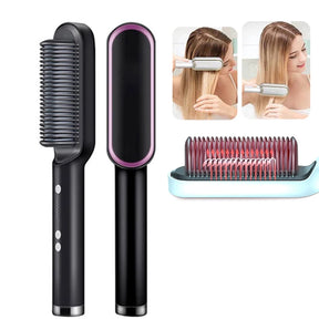 2-in-1 Electric Straightening Brush – Fast Heating Straightener and Curler