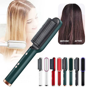2-in-1 Electric Straightening Brush – Fast Heating Straightener and Curler