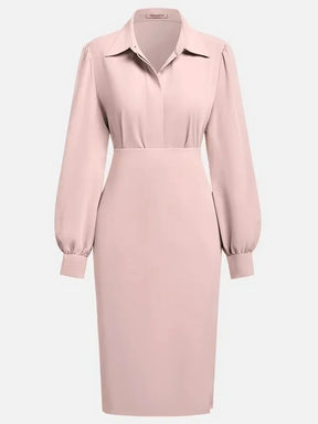 Women's Winter Midi Dress 2025 – Pleated Elegance with V-Neckline and Long Sleeves