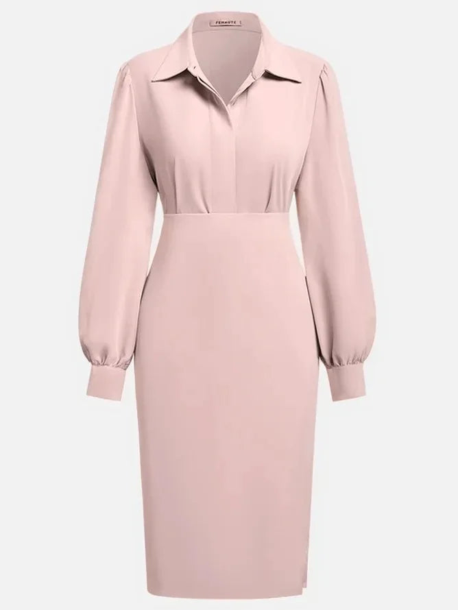 Women's Winter Midi Dress 2025 – Pleated Elegance with V-Neckline and Long Sleeves
