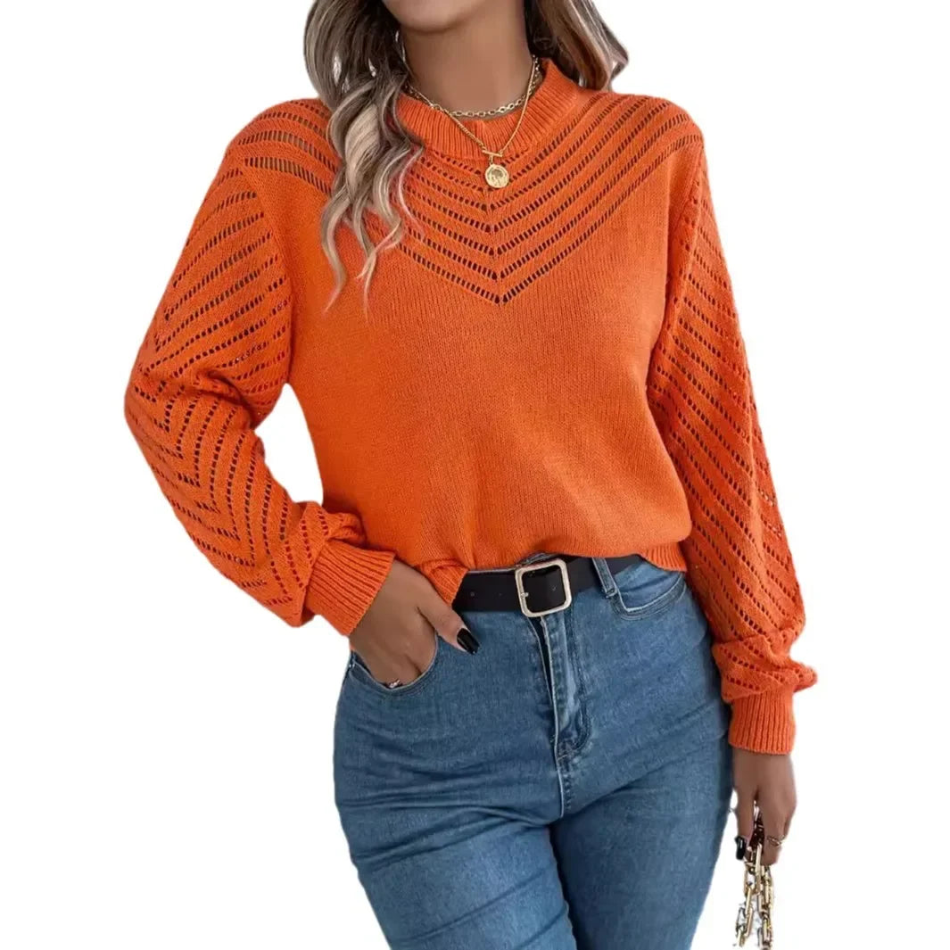Autumn Blouse with Round Neck and Lantern Sleeves – Casual Knitwear