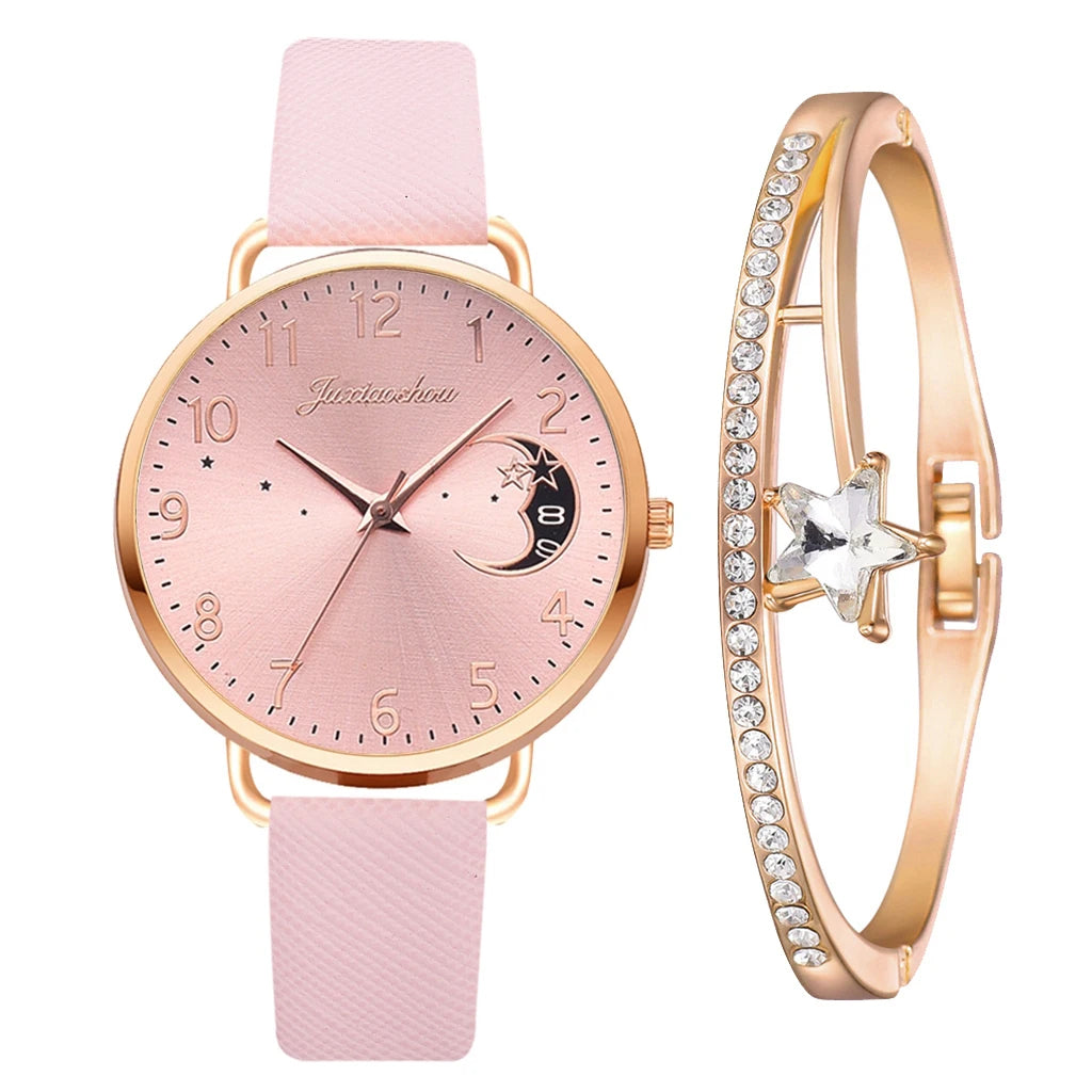 Watch Set with Leather Strap and Bracelet | Elegant and Modern Design