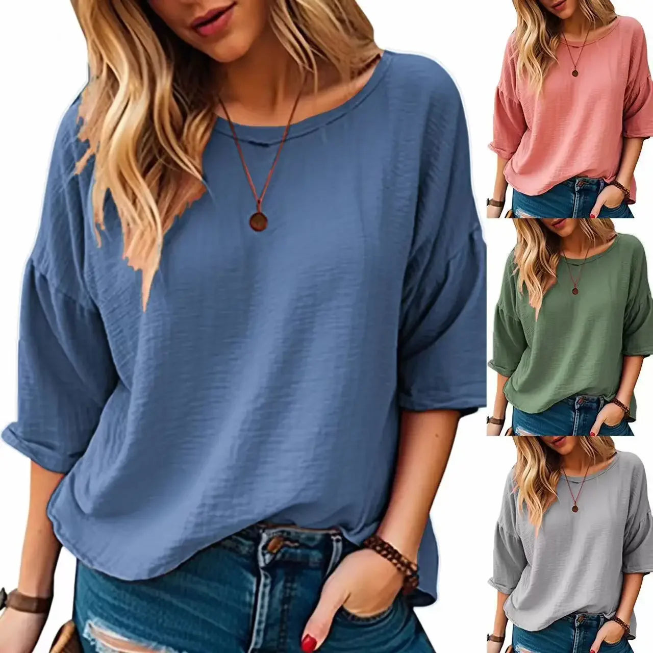 Loose 3/4 Sleeve T-Shirt – Casual and Comfortable for Summer