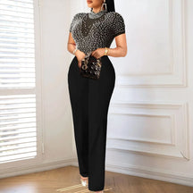 Women's Luxury Pearl Jumpsuit – O-Neck, Short Sleeves and High Waist