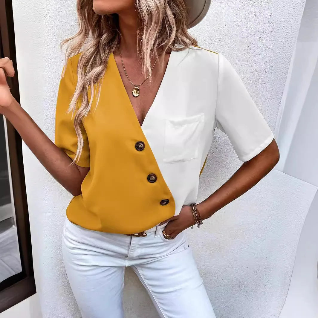 Blusa Feminina de Verão com Bolso Frontal – Elegante e Casual