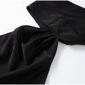 Satin Prom Dress with Bow – Elegant, Halter Neckline, Off-the-Shoulder and Open Back