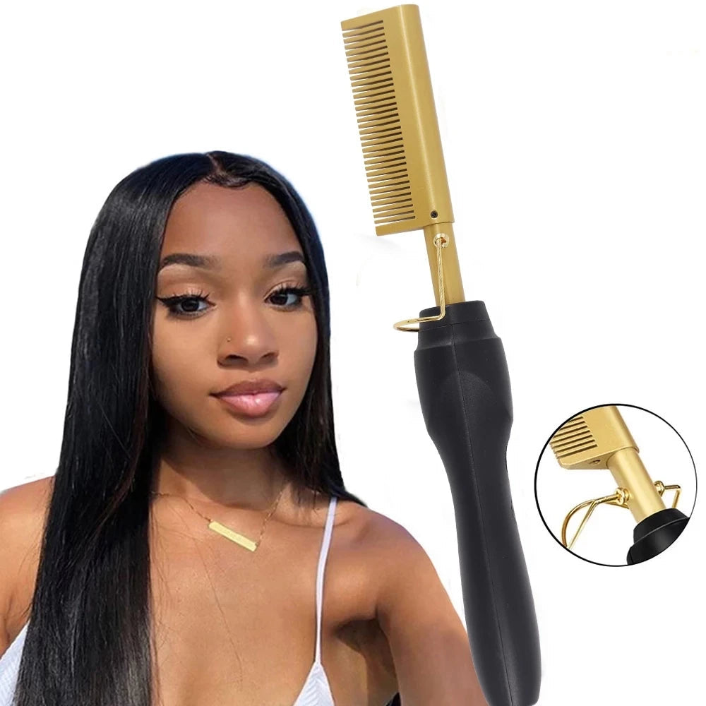 2-in-1 Straightening and Styling Brush – Fast-Heating Electric Comb for Wet and Dry Hair 