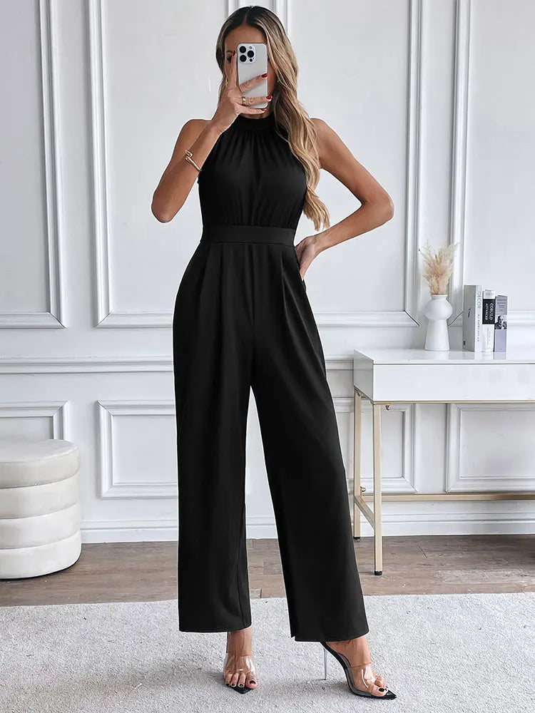 Elegant Women's Sleeveless Jumpsuit – Slim Fit, Classic Black and Casual Style