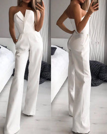 Women's Sleeveless Jumpsuit with Asymmetrical Neckline – Mid-Rise and Sophisticated Design 