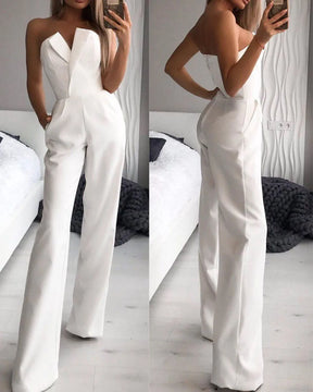Women's Sleeveless Jumpsuit with Asymmetrical Neckline – Mid-Rise and Sophisticated Design 