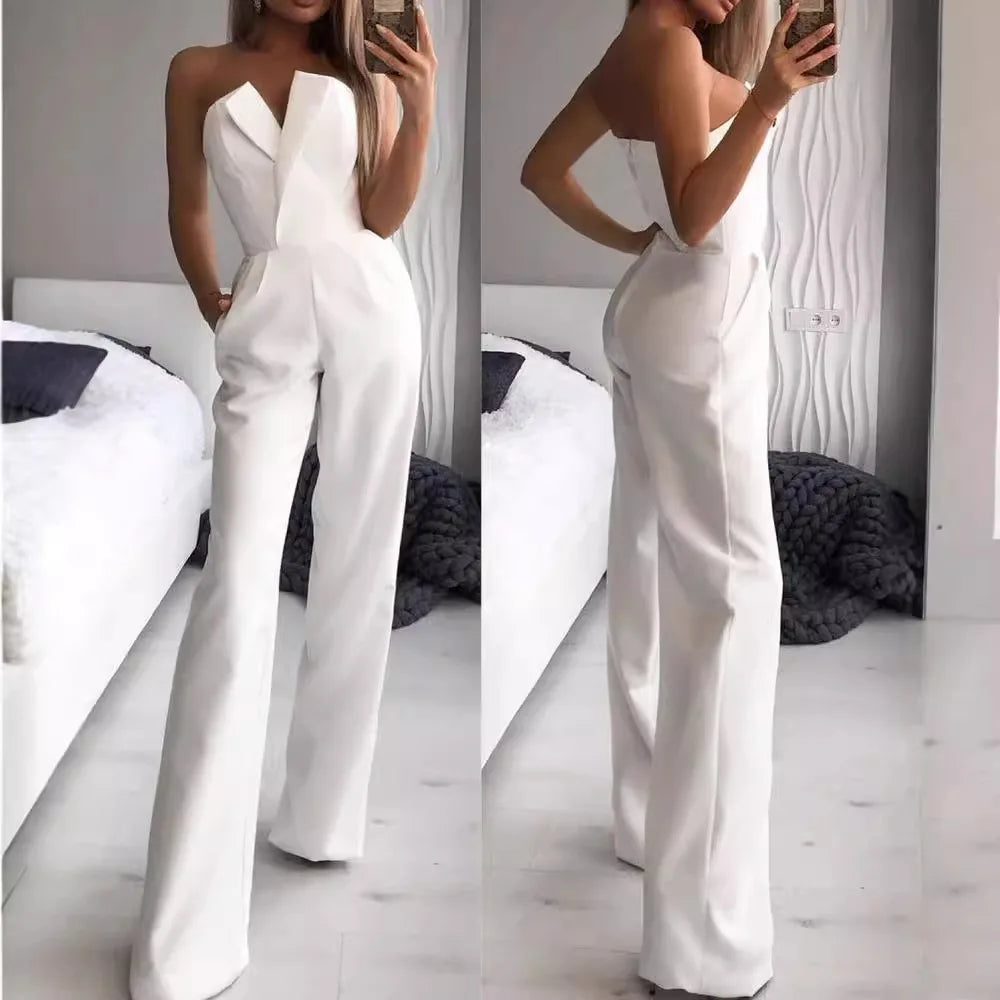 Women's Sleeveless Jumpsuit with Asymmetrical Neckline – Mid-Rise and Sophisticated Design 