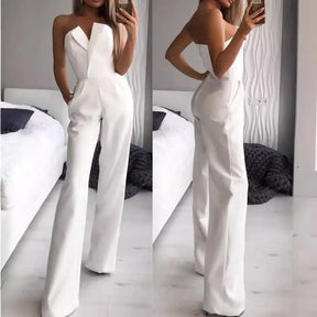 Women's Sleeveless Jumpsuit with Asymmetrical Neckline – Mid-Rise and Sophisticated Design 