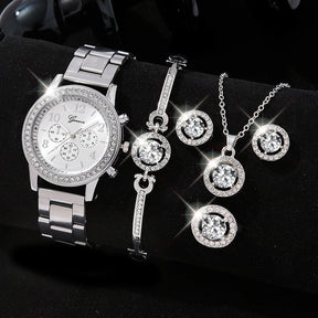 5-in-1 Jewelry Set – Watch with Earrings, Necklace, Ring and Elegant Bracelet