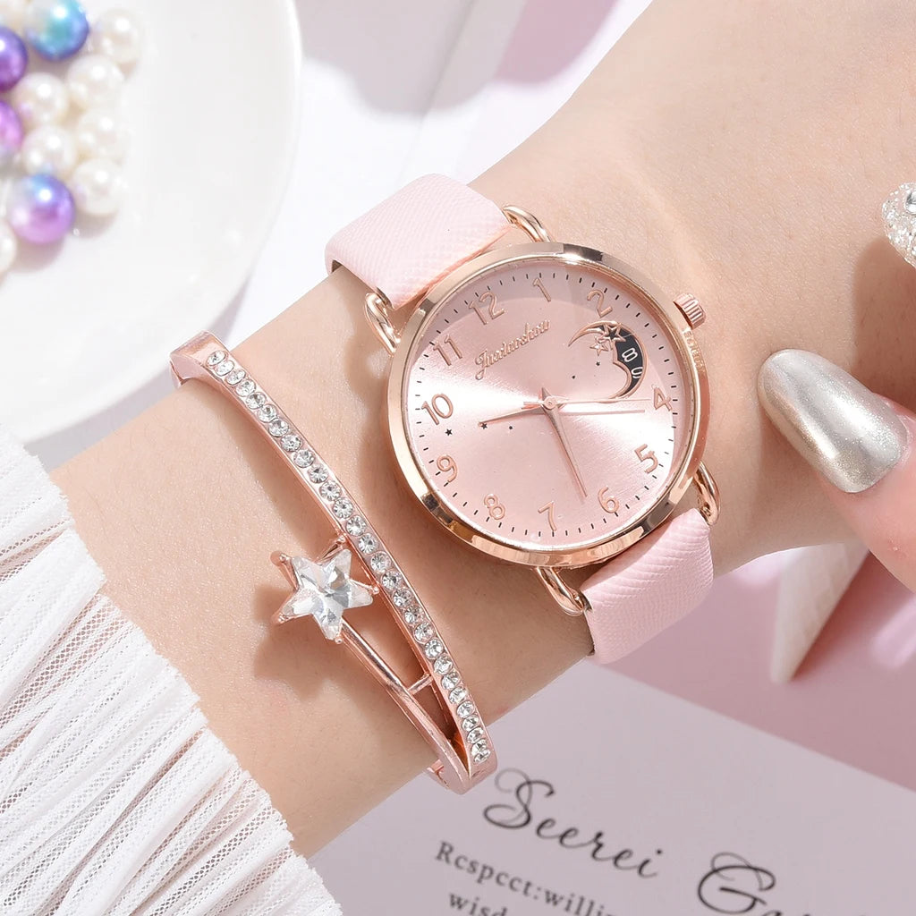 Watch Set with Leather Strap and Bracelet | Elegant and Modern Design