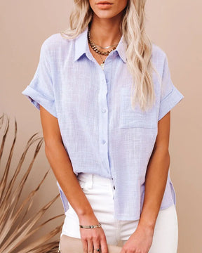 Camisa Branca em Algodão com Botões e Gola Lapela – Casual para o Verão