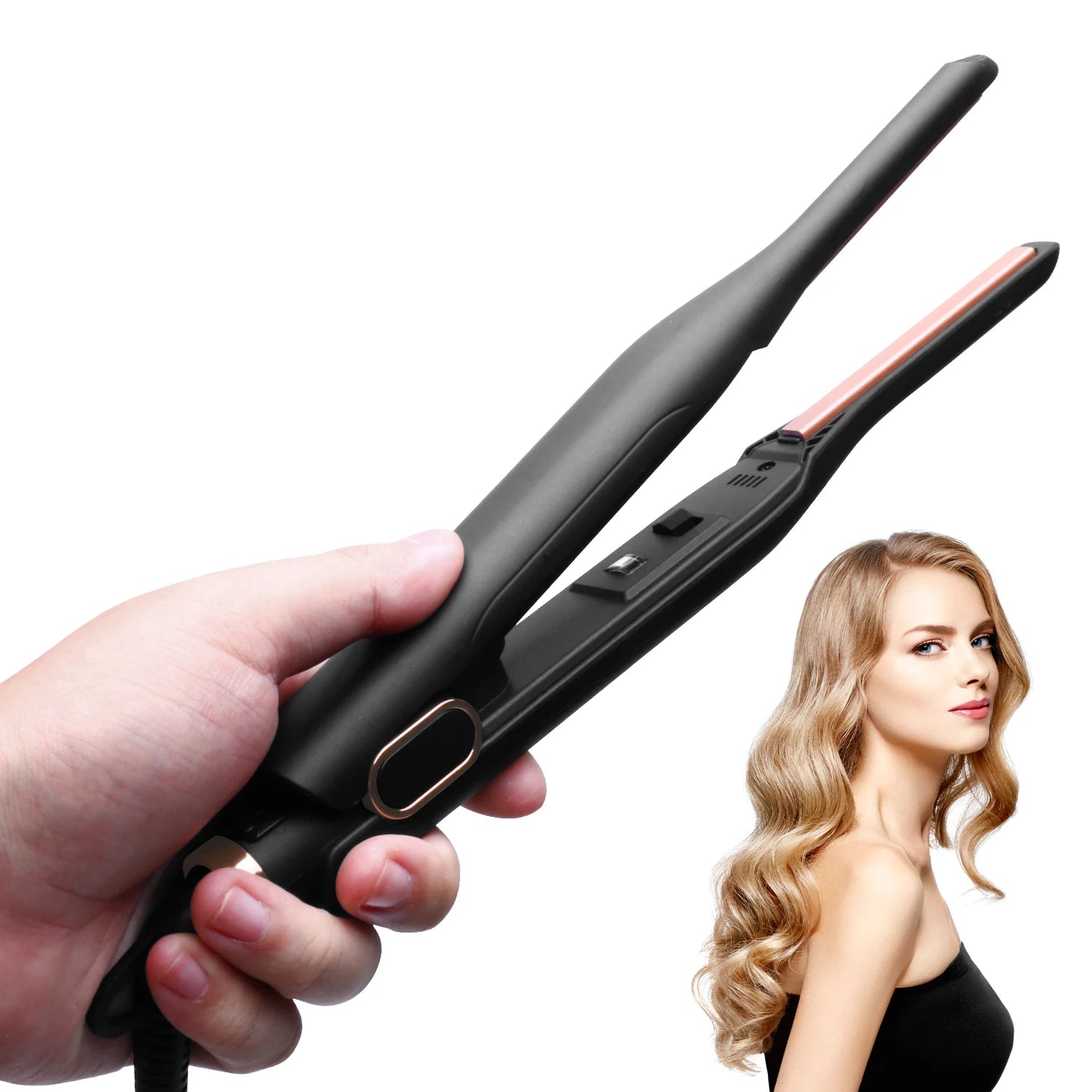 Mini Ceramic Hair Straightener with Tourmaline – Ideal for Short Hair, Beards and Pixie Cuts – 3/10 Inch Blade