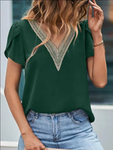 Women's Elegant Summer Chiffon T-shirt – Short Sleeve with Lace and Petal Cut