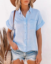 Camisa Branca em Algodão com Botões e Gola Lapela – Casual para o Verão