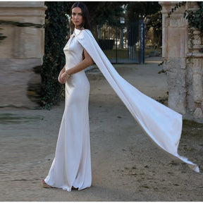 Satin Prom Dress with Bow – Elegant, Halter Neckline, Off-the-Shoulder and Open Back