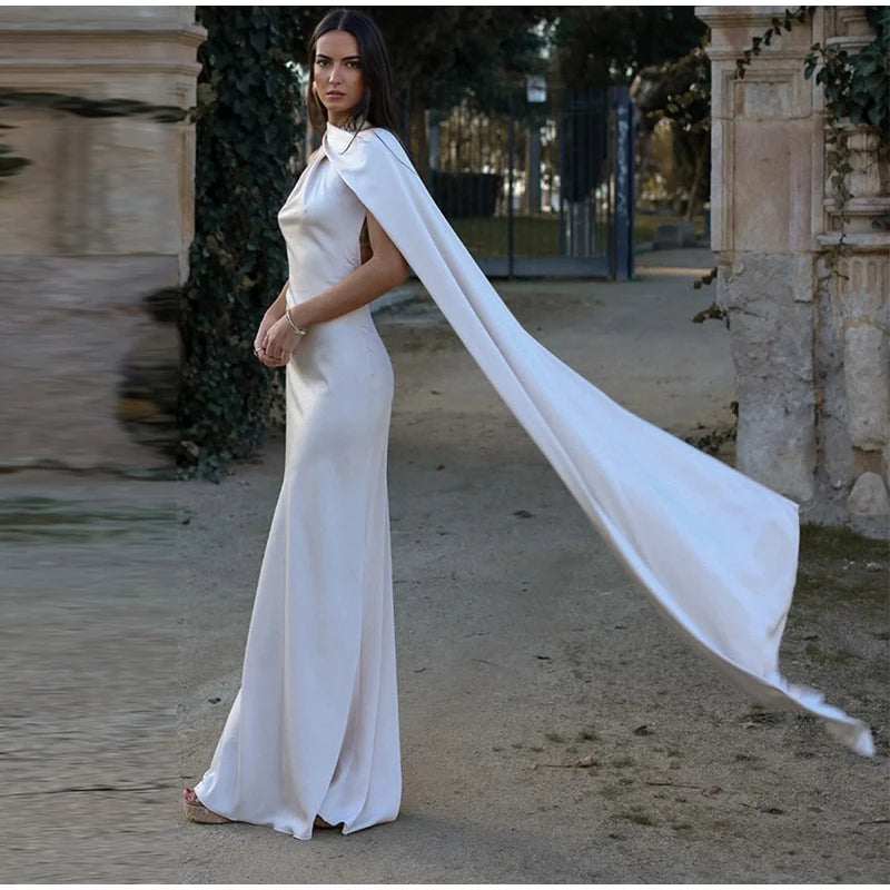 Satin Prom Dress with Bow – Elegant, Halter Neckline, Off-the-Shoulder and Open Back