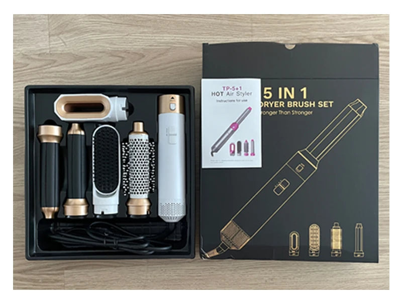 5-in-1 Professional Hair Dryer, Hot Comb, Curling Iron, and Straightener Set – Complete Styling Tool