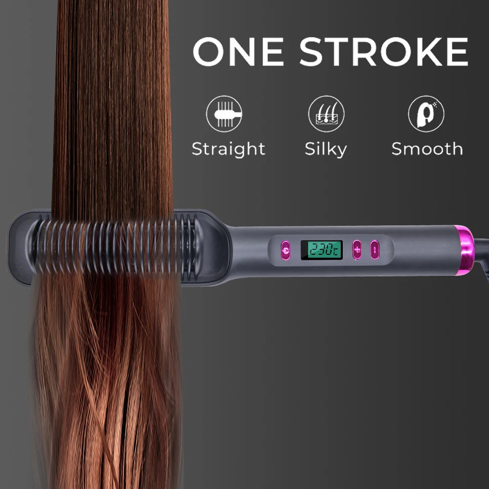 Electric Straightening Brush with Negative Ions – Multifunctional Straightening Comb with Anti-Scald Protection