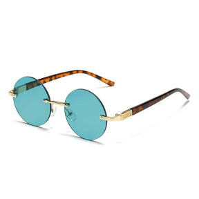 Rimless Sunglasses with Green Lenses – Unisex Retro Style