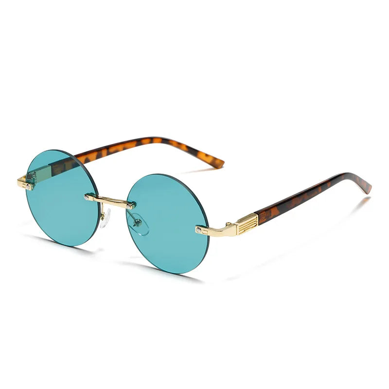 Rimless Sunglasses with Green Lenses – Unisex Retro Style