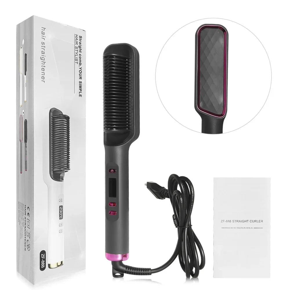 Electric Straightening Brush with Negative Ions – Multifunctional Straightening Comb with Anti-Scald Protection