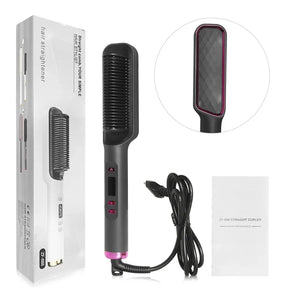 Electric Straightening Brush with Negative Ions – Multifunctional Straightening Comb with Anti-Scald Protection