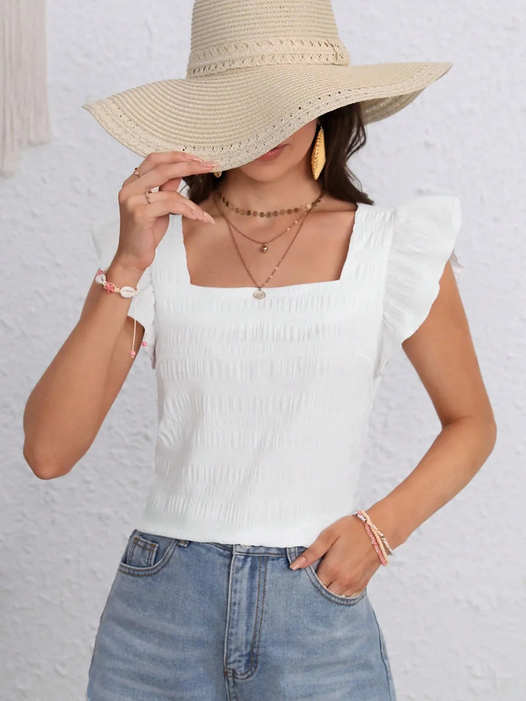 Camisa com Decote Quadrado e Mangas Fluídas – Elegante para Verão